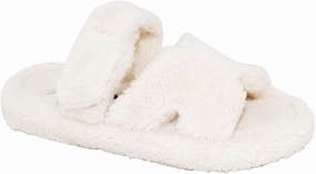 TRENDSUP Open Toe Slippers for Women, Adjustable, Memory Foam, Fuzzy Fur Lining, Non Slip Sole