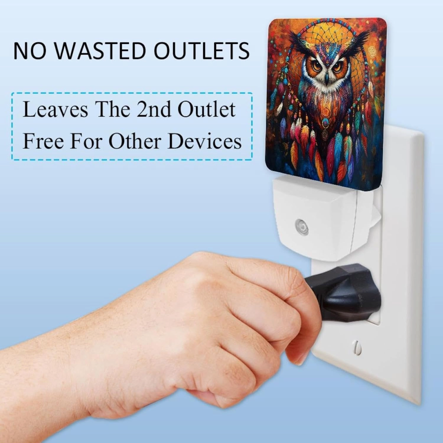 Tribal Owl Dream Catcher Galaxy Plug in LED Night Light Auto Sensor Dusk to Dawn Decorative Night for Bedroom, Bathroom, Kitchen, Hallway, Stairs, Hallway, Baby's Room, Energy Saving