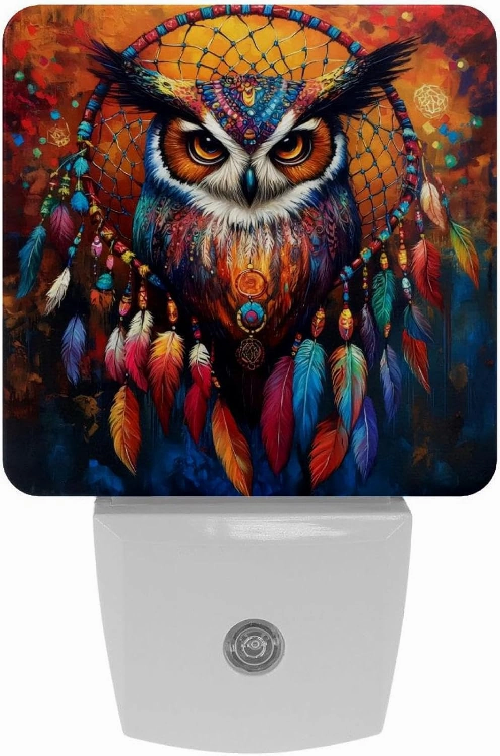 Tribal Owl Dream Catcher Galaxy Plug in LED Night Light Auto Sensor Dusk to Dawn Decorative Night for Bedroom, Bathroom, Kitchen, Hallway, Stairs, Hallway, Baby's Room, Energy Saving