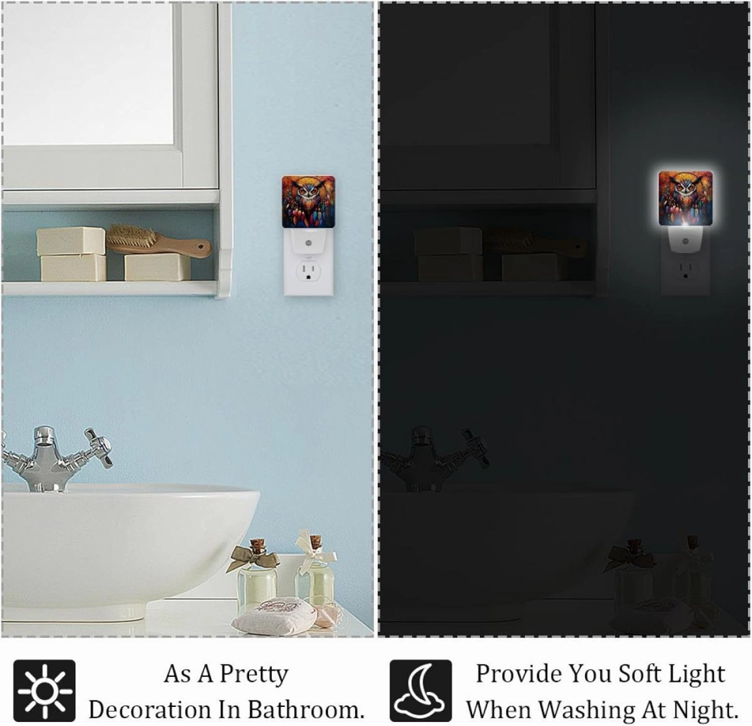 Tribal Owl Dream Catcher Galaxy Plug in LED Night Light Auto Sensor Dusk to Dawn Decorative Night for Bedroom, Bathroom, Kitchen, Hallway, Stairs, Hallway, Baby's Room, Energy Saving
