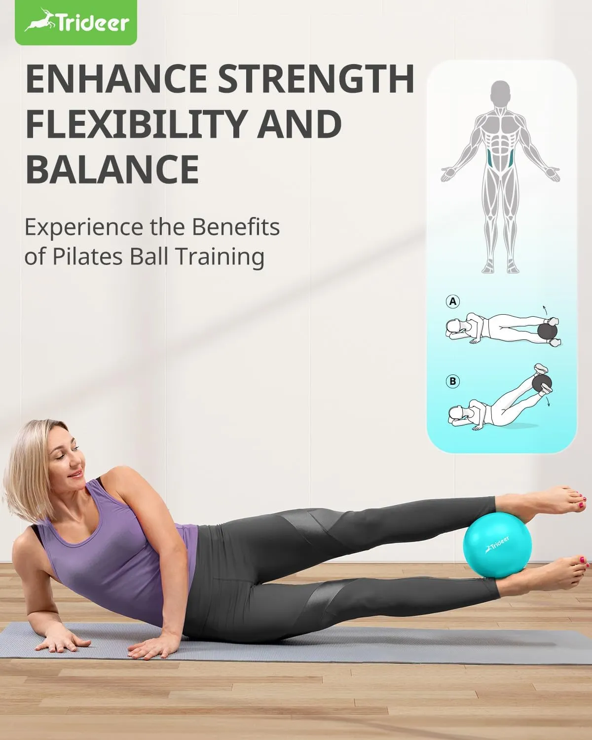 Trideer Pilates Ball - 9 Inch Core Ball for Physical Therapy, Yoga, Stability & Workout - Office & Home Gym