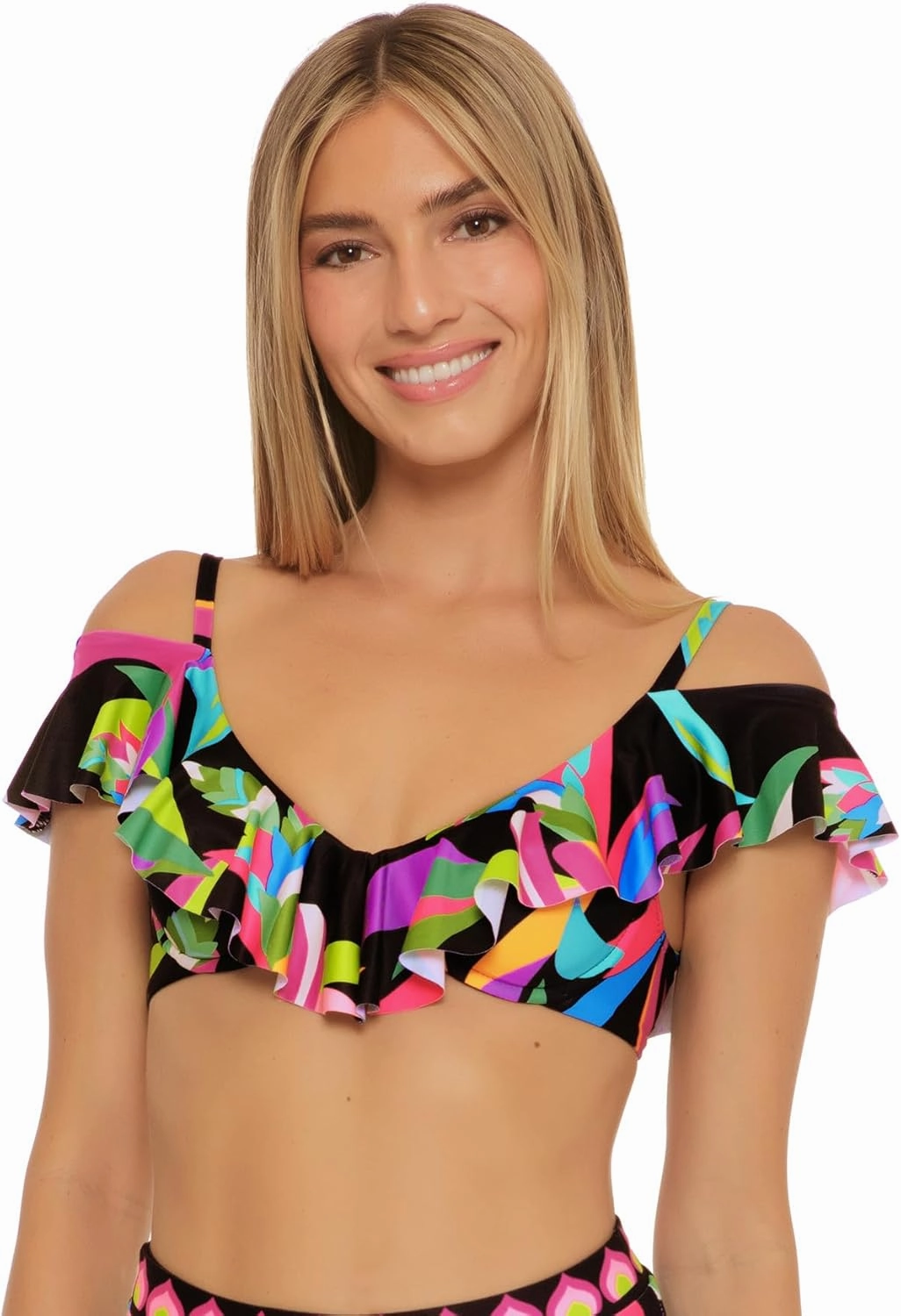 Trina Turk Women's Birds of Paradise Underwire Ruffle Bikini Top, Floral Print, Adjustable, Tie Back, Swimwear Separates