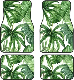Tropical Palm Banana Leaves Universal Car Floor Mats, Car Foot Mat Set of 4 Pieces, Automotive Front Rear Floor Foot Mats, Anti-Slip Neoprene Car Floor Rugs,for Suvs, Sedans, Van, Trucks