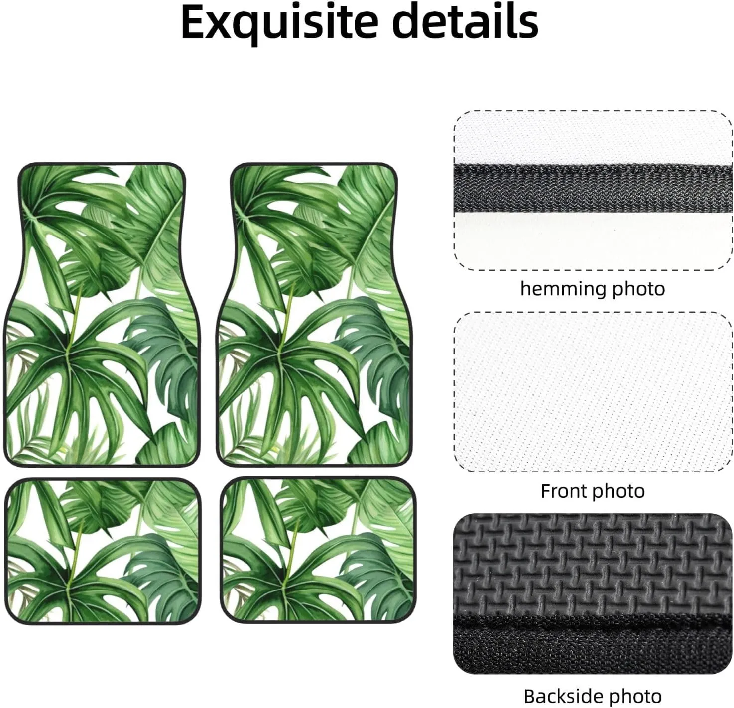 Tropical Palm Banana Leaves Universal Car Floor Mats, Car Foot Mat Set of 4 Pieces, Automotive Front Rear Floor Foot Mats, Anti-Slip Neoprene Car Floor Rugs,for Suvs, Sedans, Van, Trucks