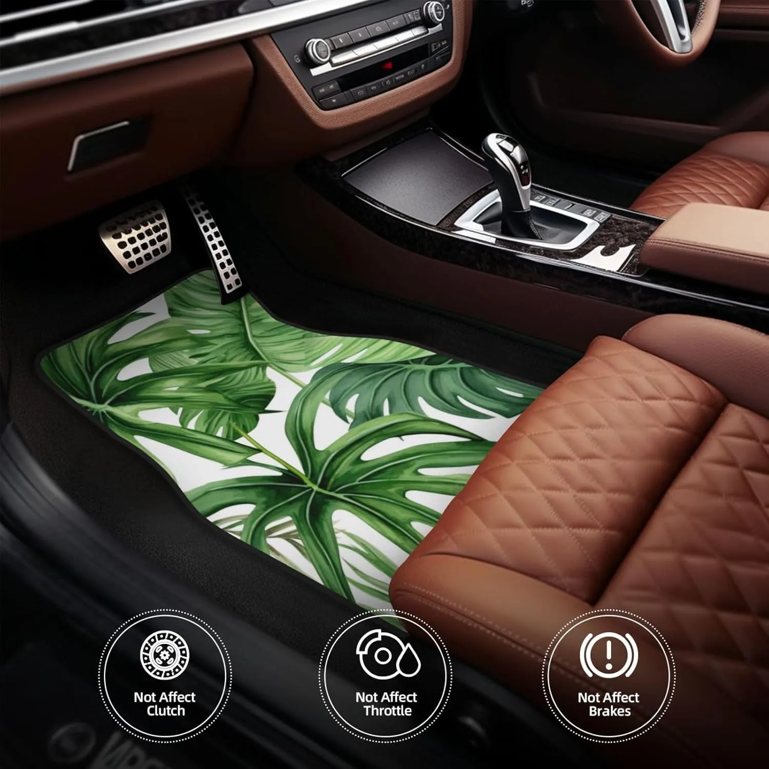 Tropical Palm Banana Leaves Universal Car Floor Mats, Car Foot Mat Set of 4 Pieces, Automotive Front Rear Floor Foot Mats, Anti-Slip Neoprene Car Floor Rugs,for Suvs, Sedans, Van, Trucks