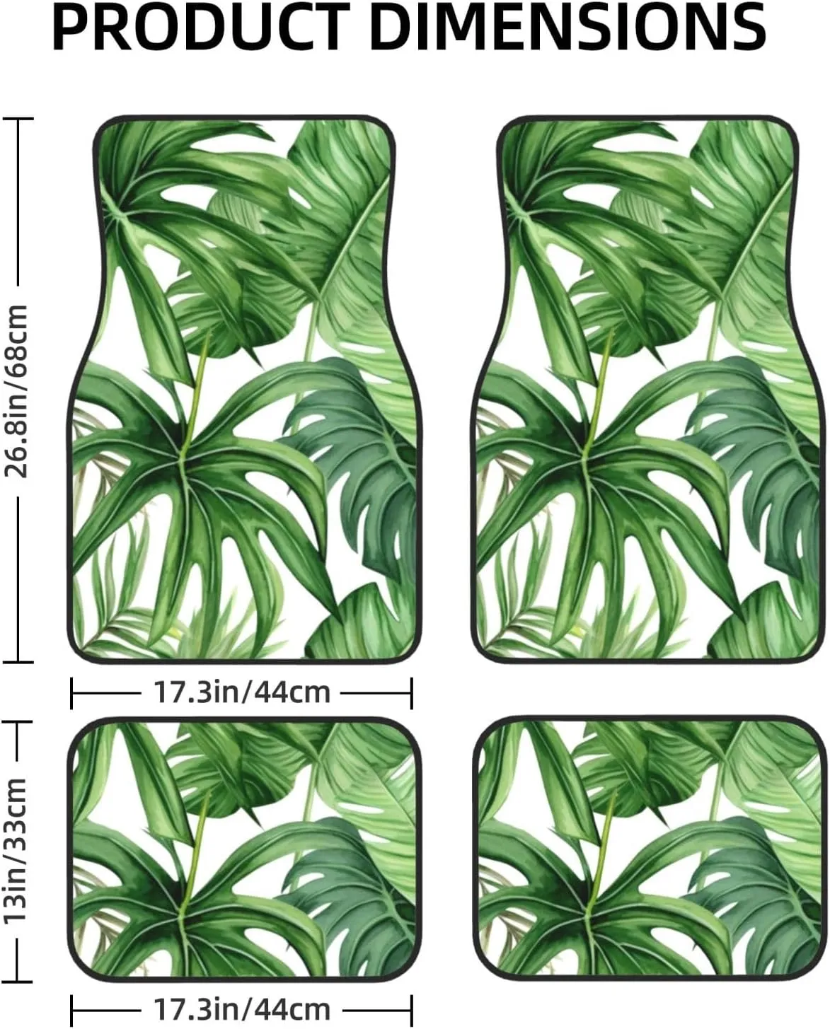 Tropical Palm Banana Leaves Universal Car Floor Mats, Car Foot Mat Set of 4 Pieces, Automotive Front Rear Floor Foot Mats, Anti-Slip Neoprene Car Floor Rugs,for Suvs, Sedans, Van, Trucks