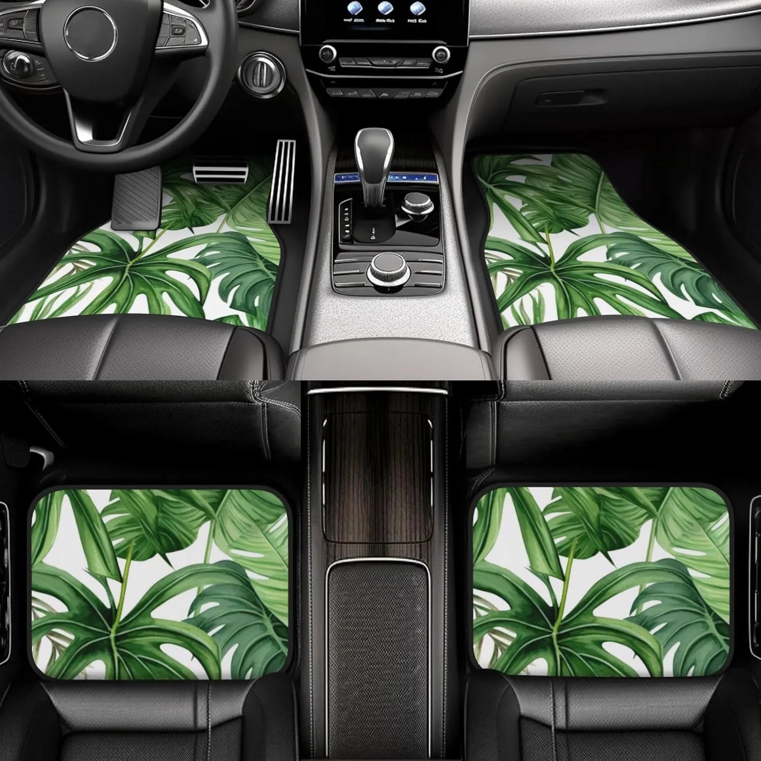 Tropical Palm Banana Leaves Universal Car Floor Mats, Car Foot Mat Set of 4 Pieces, Automotive Front Rear Floor Foot Mats, Anti-Slip Neoprene Car Floor Rugs,for Suvs, Sedans, Van, Trucks