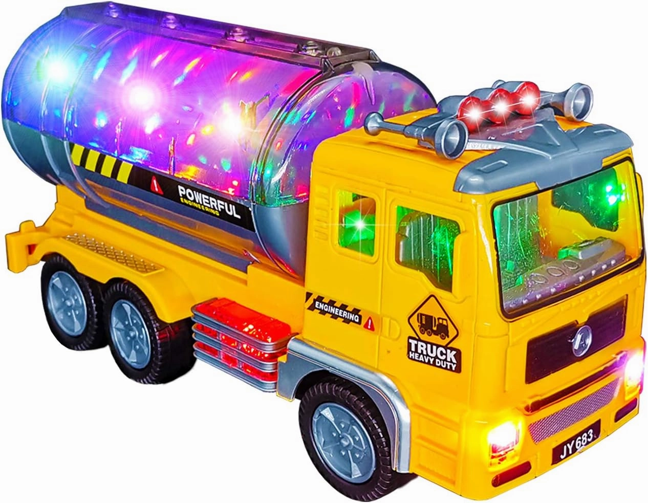 Truck Toys for 3-10 Year Old Boys, Electric Oil Tanker Toy Truck - with Bright Flashing 4D Lights & Real Sounds, Cool Birthday Gifts for Boys Age 3-12 Year Old Kids Toys (Yellow)