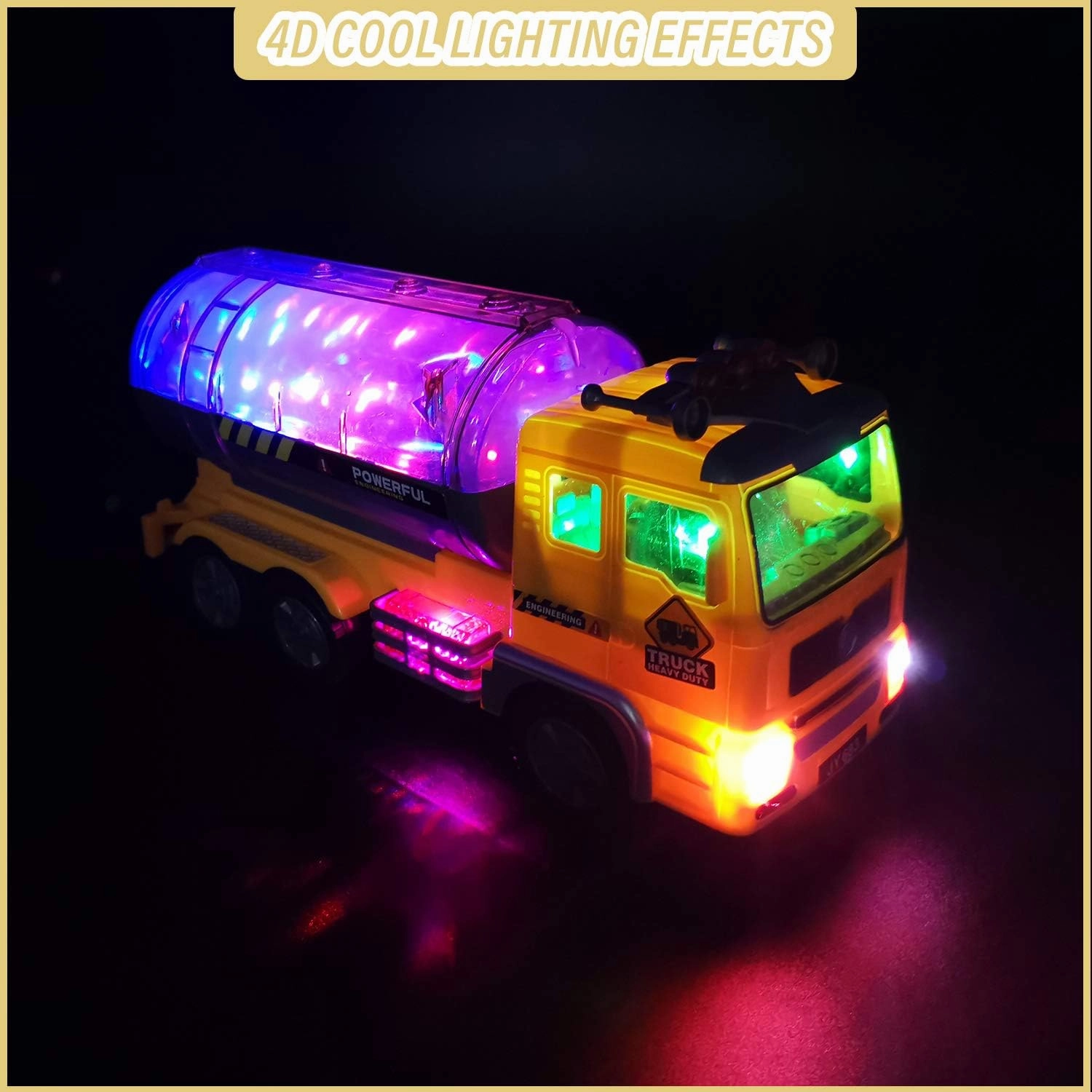 Truck Toys for 3-10 Year Old Boys, Electric Oil Tanker Toy Truck - with Bright Flashing 4D Lights & Real Sounds, Cool Birthday Gifts for Boys Age 3-12 Year Old Kids Toys (Yellow)
