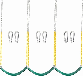 TURFEE 3 Pack Green Swing Seats Heavy Duty with 66" Chain, Swing Set Accessories Replacement with Snap Hooks for Kids Outdoor Play Playground, Trees, Backyard (Limit 300lb)