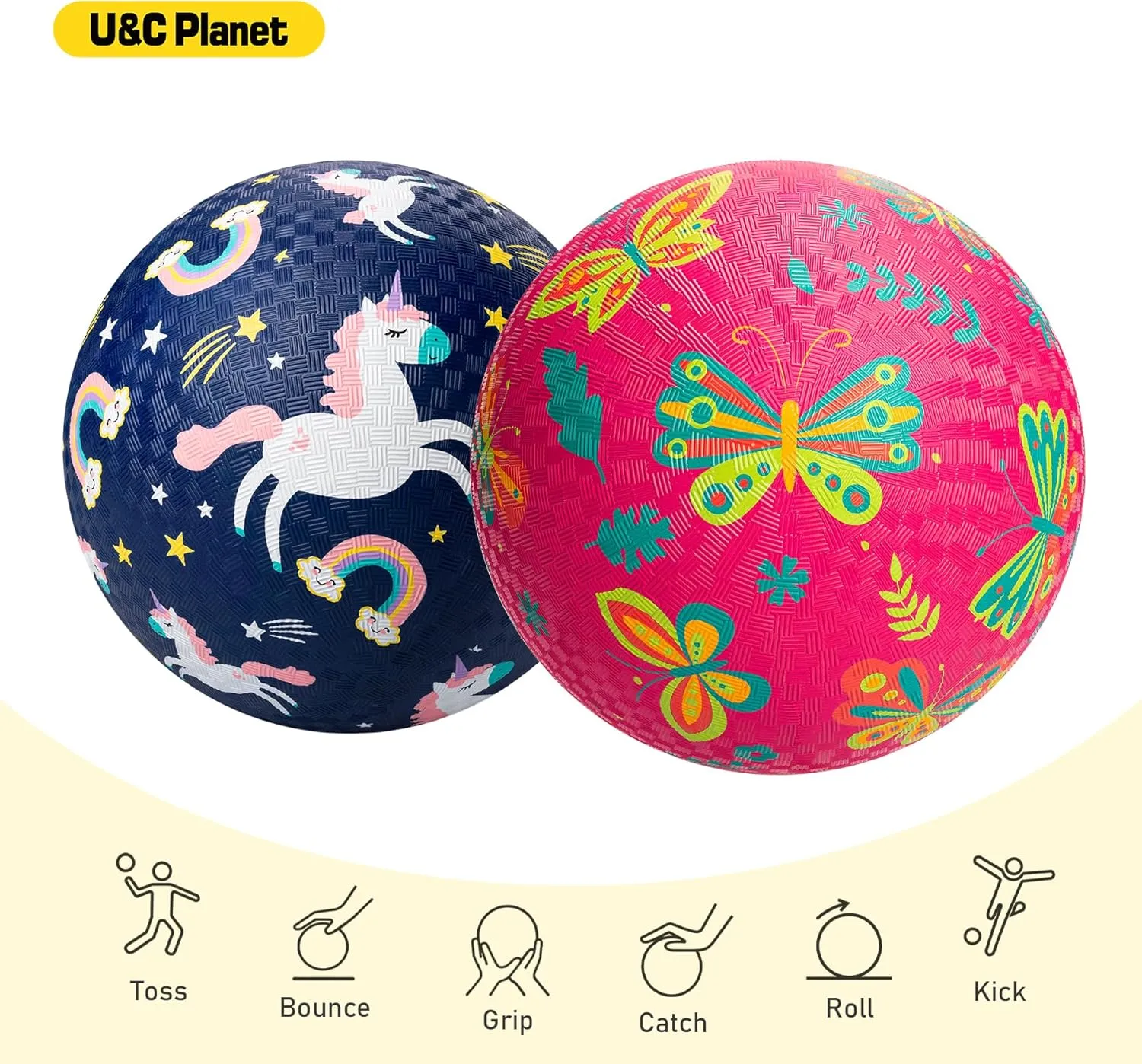 U&C Planet 2 Packs Playground Balls for Toddler Kids 8.5 inches Cartoon Rubber Ball with Pump Dodgeball Kickball Outdoor Indoor Game Great Gift for Boys Girls Aged 1 and Above