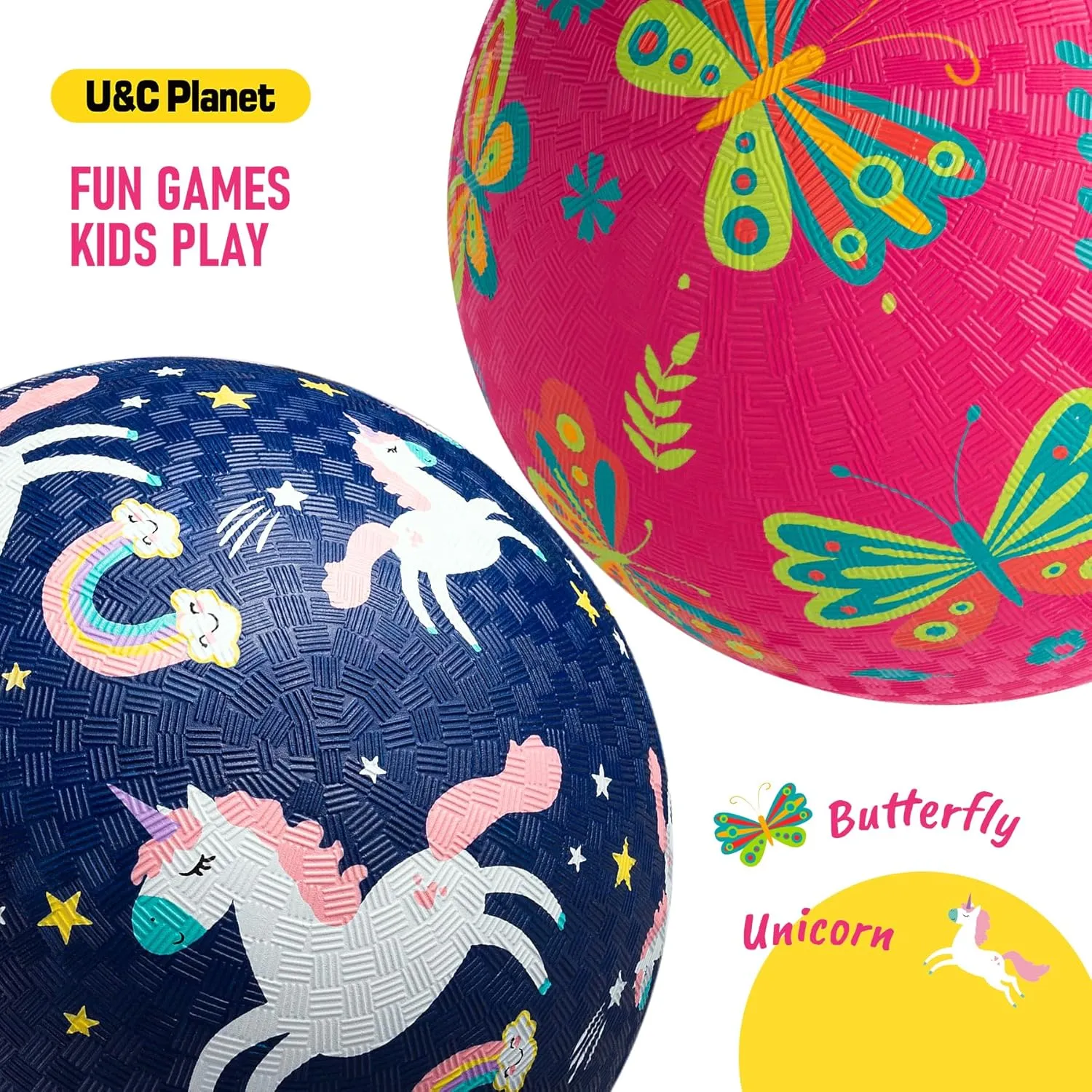 U&C Planet 2 Packs Playground Balls for Toddler Kids 8.5 inches Cartoon Rubber Ball with Pump Dodgeball Kickball Outdoor Indoor Game Great Gift for Boys Girls Aged 1 and Above