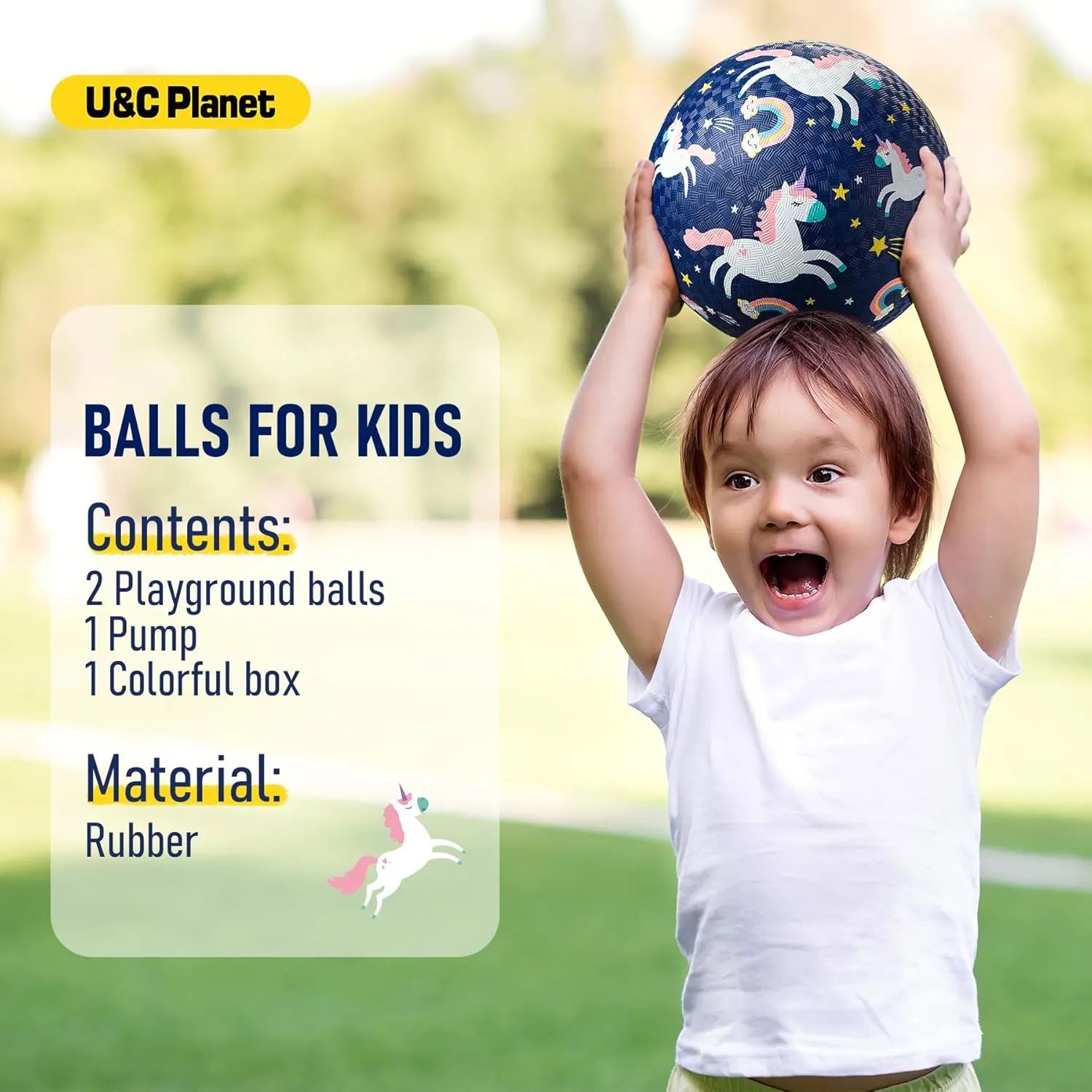 U&C Planet 2 Packs Playground Balls for Toddler Kids 8.5 inches Cartoon Rubber Ball with Pump Dodgeball Kickball Outdoor Indoor Game Great Gift for Boys Girls Aged 1 and Above