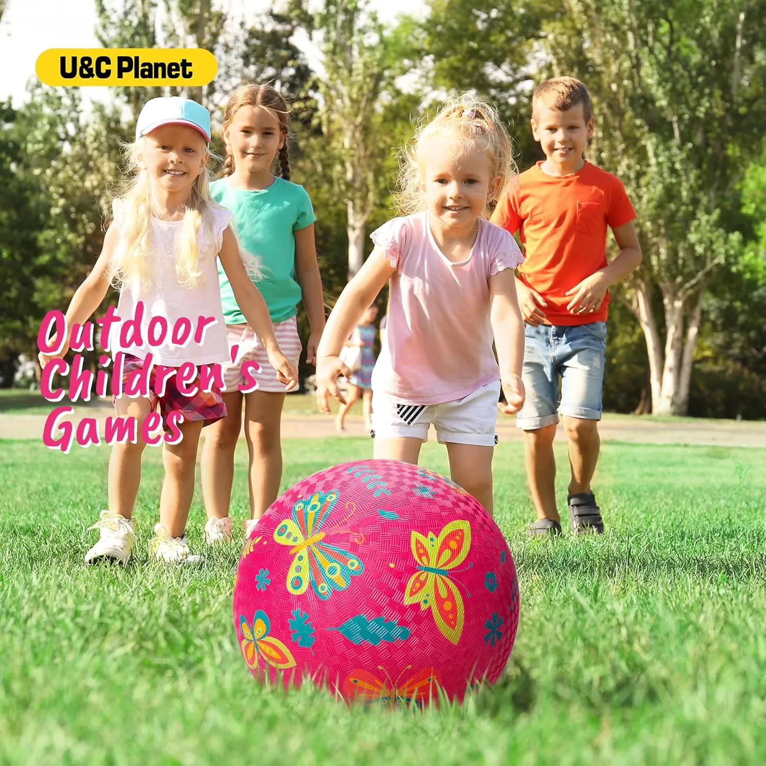 U&C Planet 2 Packs Playground Balls for Toddler Kids 8.5 inches Cartoon Rubber Ball with Pump Dodgeball Kickball Outdoor Indoor Game Great Gift for Boys Girls Aged 1 and Above