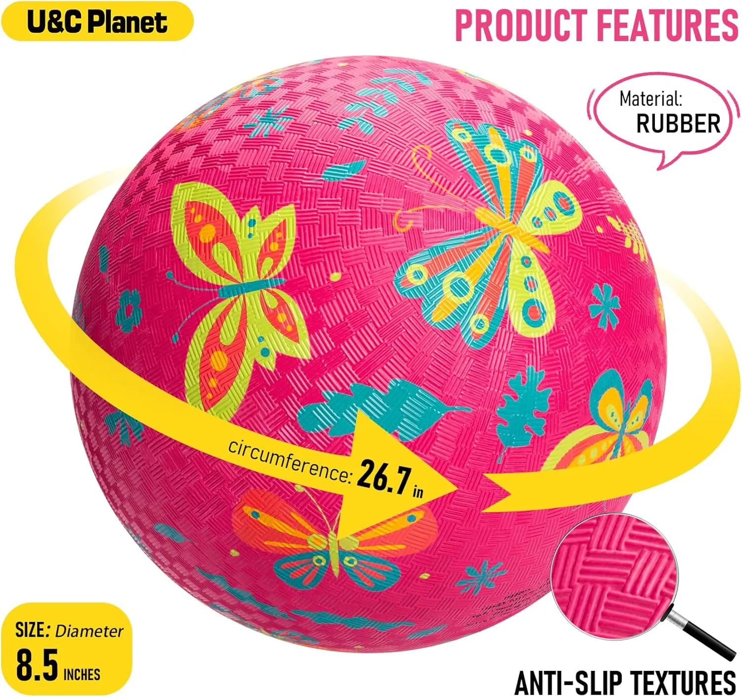 U&C Planet 2 Packs Playground Balls for Toddler Kids 8.5 inches Cartoon Rubber Ball with Pump Dodgeball Kickball Outdoor Indoor Game Great Gift for Boys Girls Aged 1 and Above