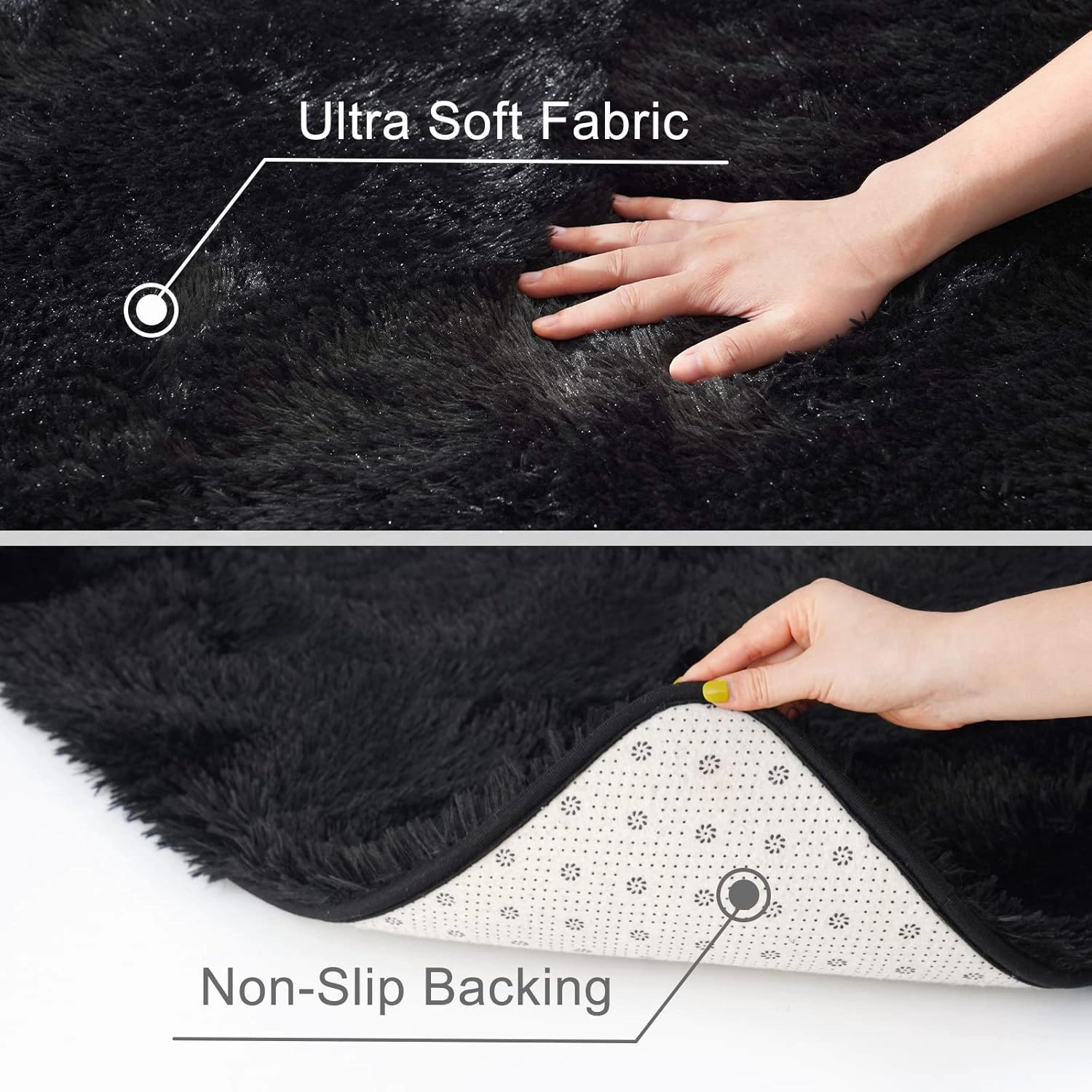 Ultra Soft Black Rugs for Bedroom 4x6 Feet, Fluffy Shag Area Rugs for Living Room, Large Comfy Furry Rug for Boys Kids Baby Room Decor, Non Slip Nursery Rug Modern Indoor Fuzzy Floor Carpet