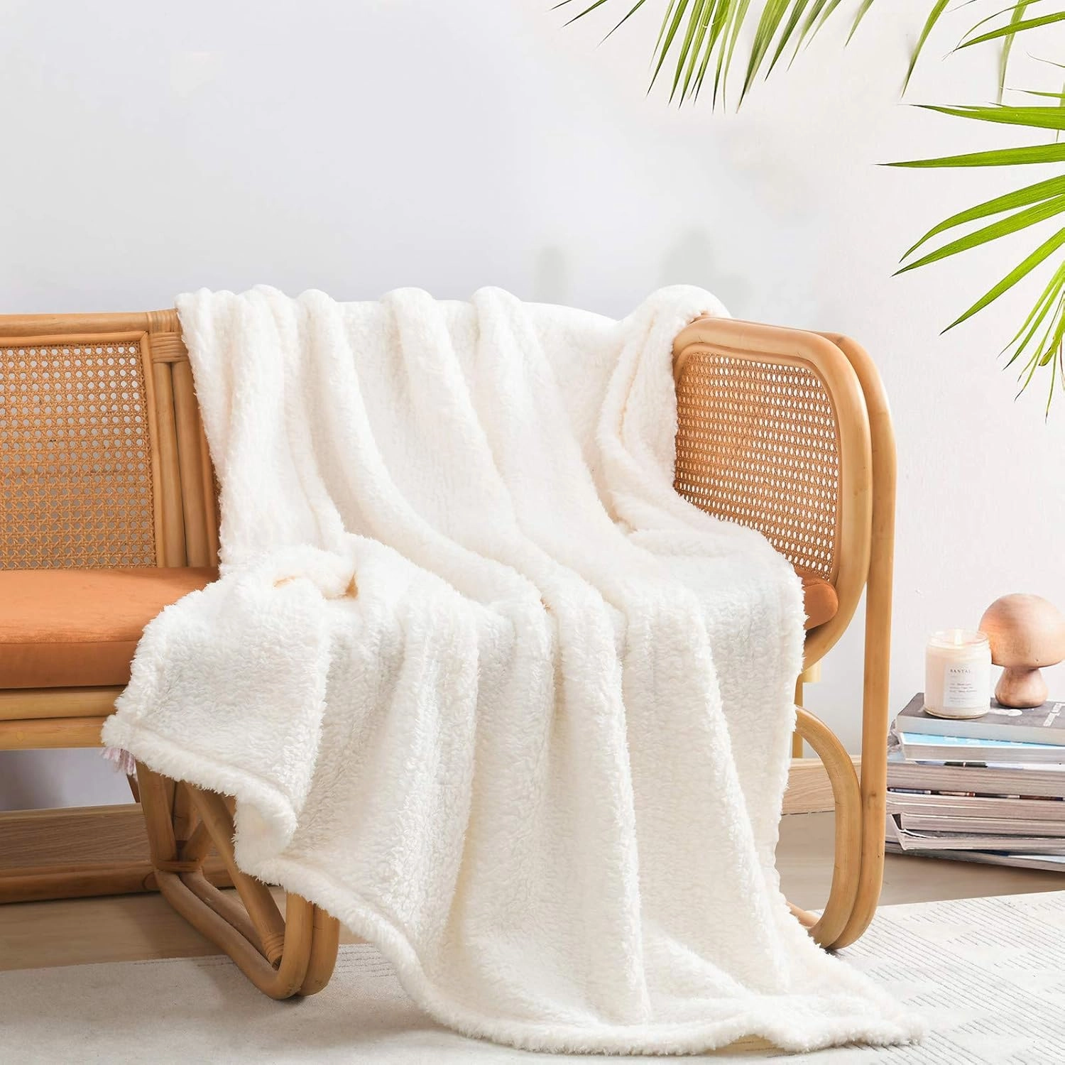 Ultra Soft Cozy Sherpa Throw Blanket, Solid Antique White Light Weight Warm Decorative Boho Style Plush Throw Blanket Cover for Sofa, Couch, Bedroom,Travel, Pattern Reversible, 60”x80”