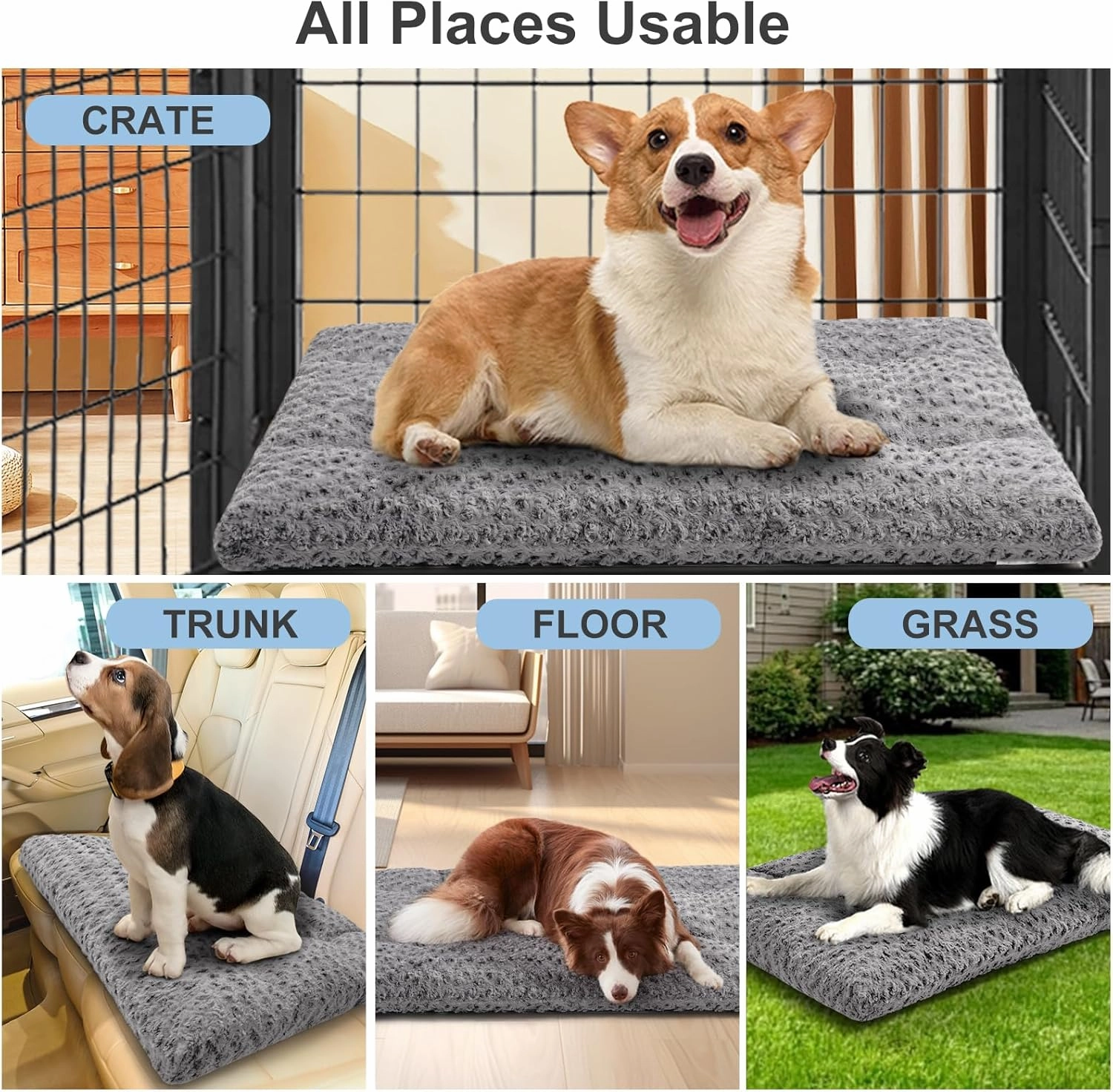 Ultra Soft Dog Bed & Kennel Pad for Medium Dogs - Fit Metal Crates, Washable & Anti-Slip, Cozy Sleeping Mat, Dark Gray, 30"
