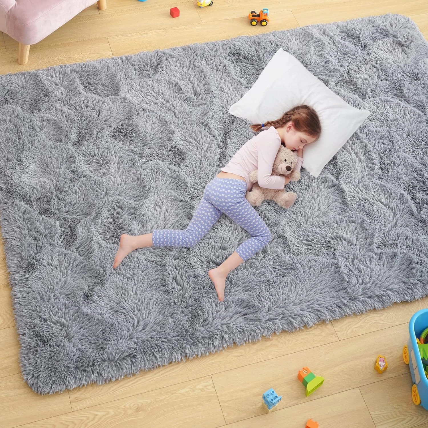 Ultra Soft Grey Rugs for Bedroom 4x6 Feet, Fluffy Shag Area Rugs for Living Room, Large Comfy Furry Rug for Boys Kids Baby Room Decor, Non Slip Nursery Rug Modern Indoor Fuzzy Floor Carpet