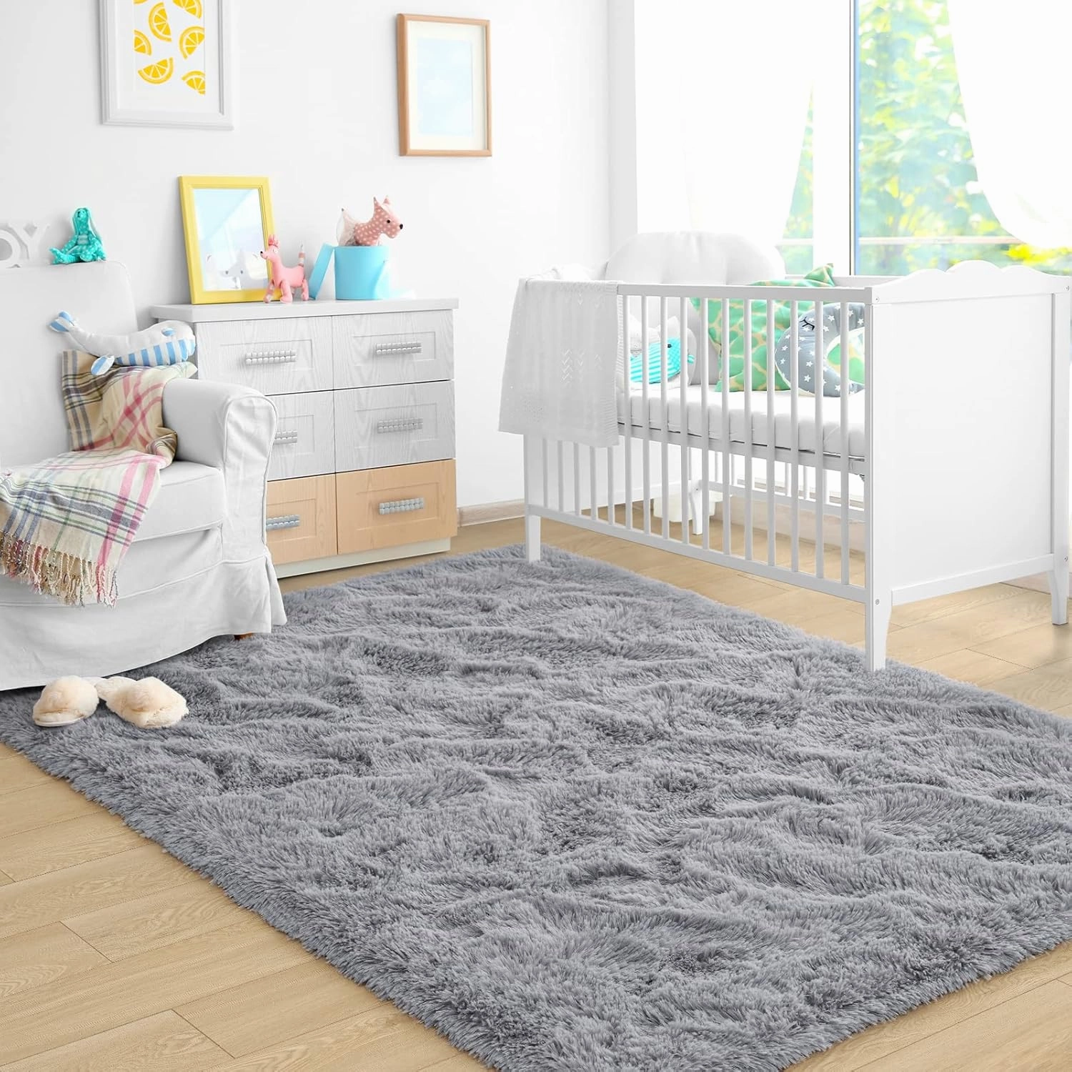 Ultra Soft Grey Rugs for Bedroom 4x6 Feet, Fluffy Shag Area Rugs for Living Room, Large Comfy Furry Rug for Boys Kids Baby Room Decor, Non Slip Nursery Rug Modern Indoor Fuzzy Floor Carpet