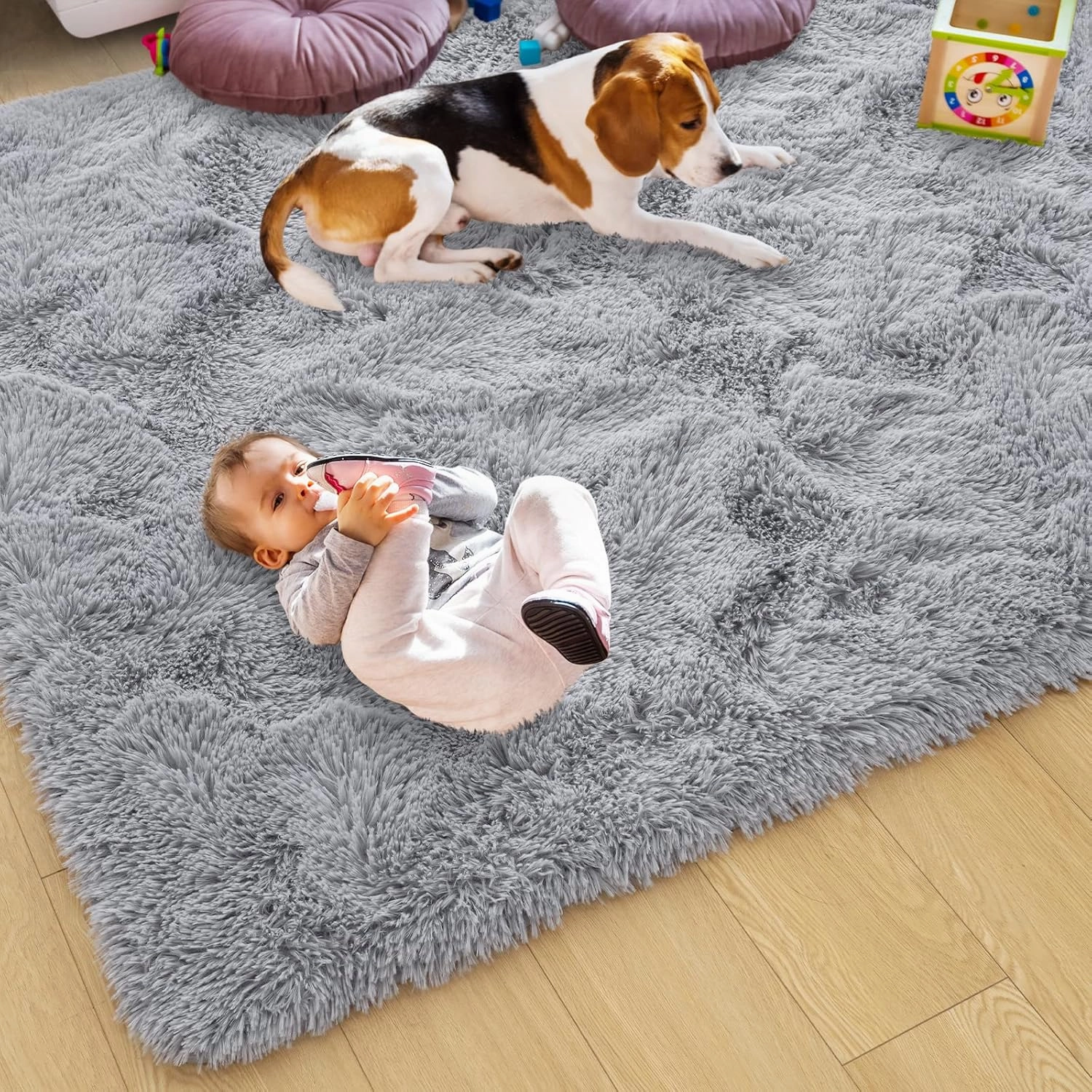 Ultra Soft Grey Rugs for Bedroom 4x6 Feet, Fluffy Shag Area Rugs for Living Room, Large Comfy Furry Rug for Boys Kids Baby Room Decor, Non Slip Nursery Rug Modern Indoor Fuzzy Floor Carpet