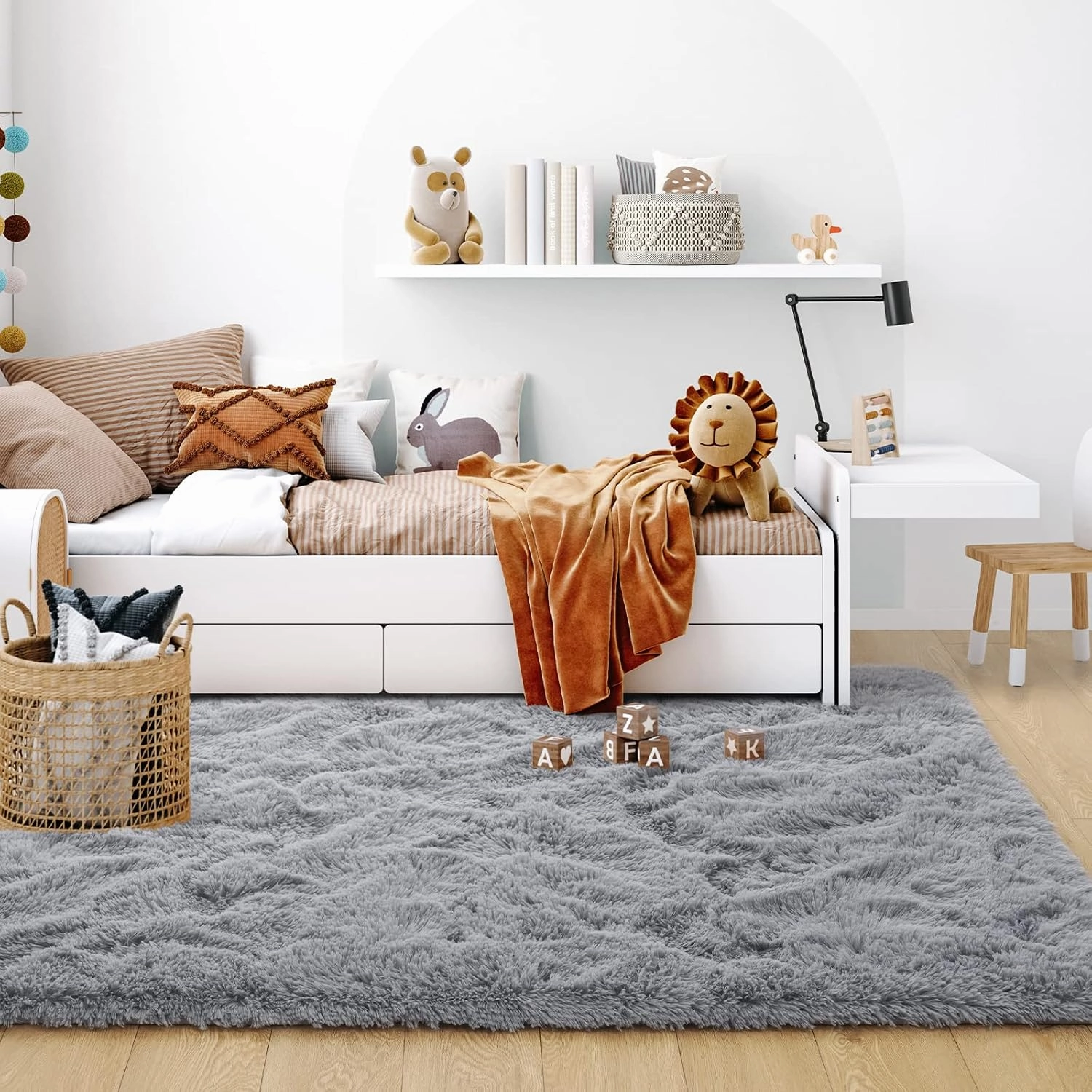 Ultra Soft Grey Rugs for Bedroom 4x6 Feet, Fluffy Shag Area Rugs for Living Room, Large Comfy Furry Rug for Boys Kids Baby Room Decor, Non Slip Nursery Rug Modern Indoor Fuzzy Floor Carpet