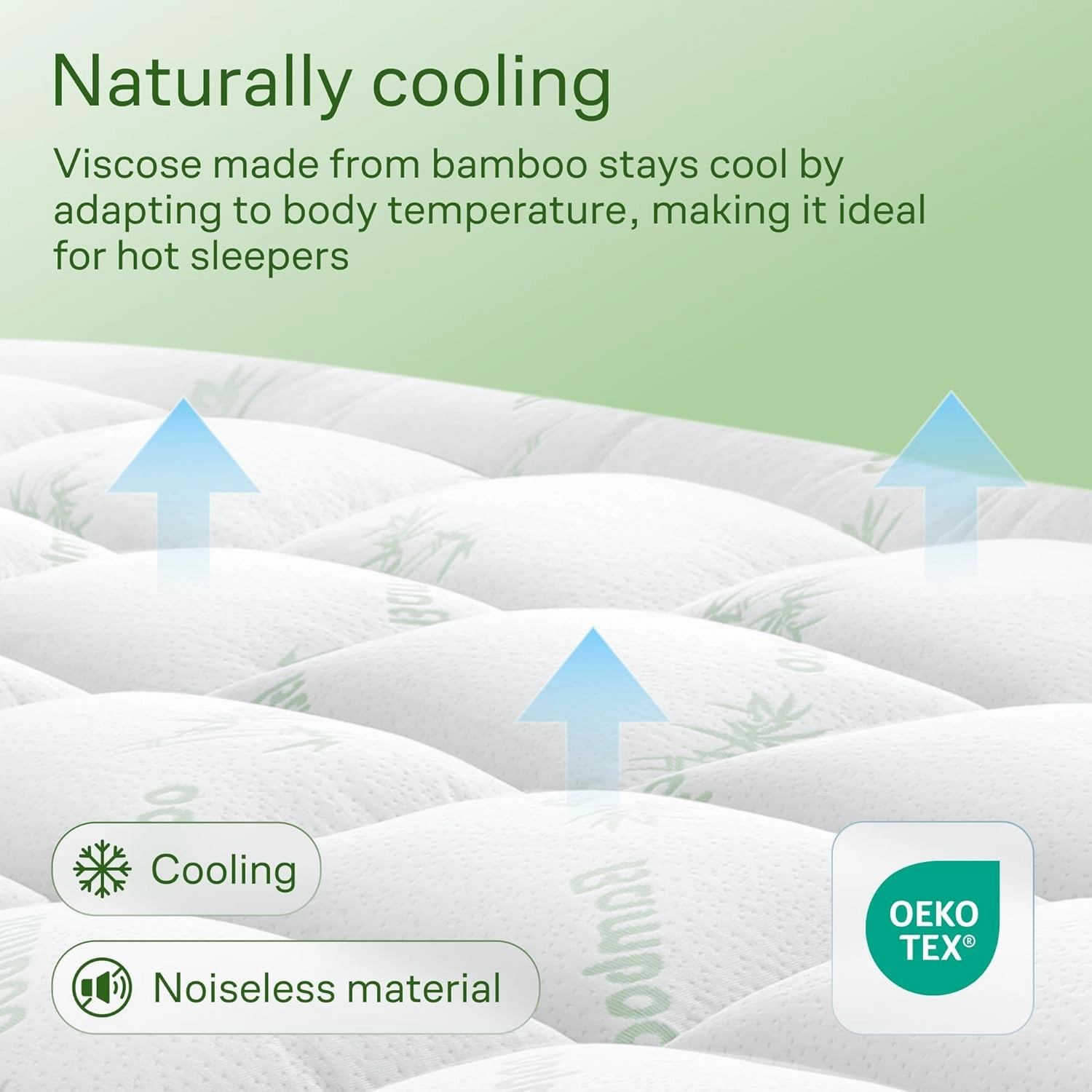 Ultra Soft Twin Size Mattress Topper - Viscose Made from Bamboo Pillow Top Mattress Pad for Back Pain Relief - Naturally Cooling for Hot Sleepers, Green