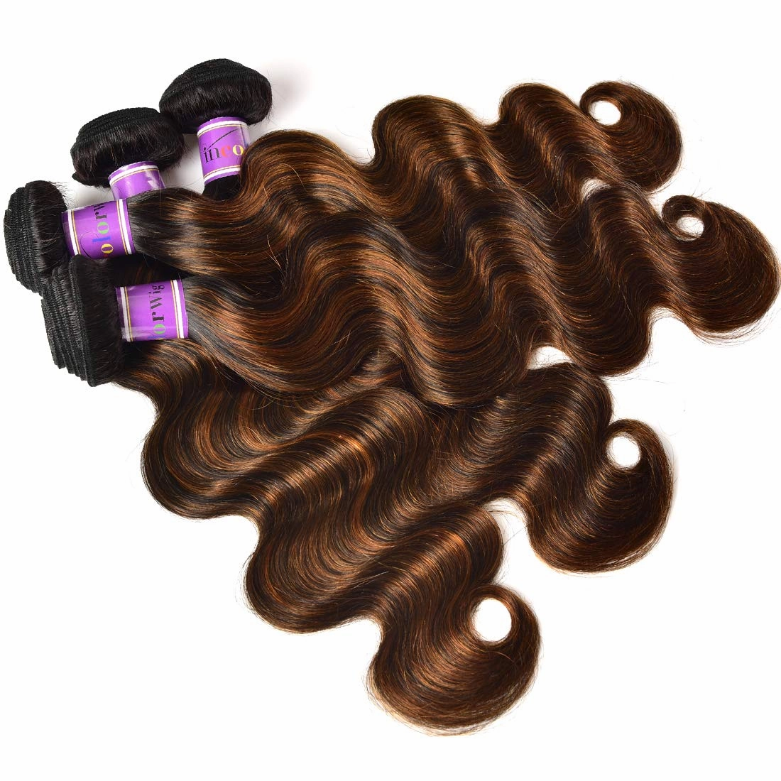 UNice Ombre Brown Highlight Body Wave Human Hair Weave 1 bundle 20 inch, Brazilian Remy Hair Dark Root Blonde Human Hair Weaves Extension Piano Color TFB30