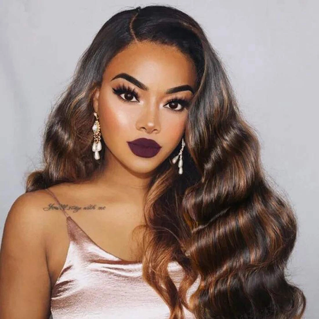 UNice Ombre Brown Highlight Body Wave Human Hair Weave 1 bundle 20 inch, Brazilian Remy Hair Dark Root Blonde Human Hair Weaves Extension Piano Color TFB30