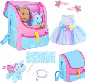 UNICORN ELEMENT 18 Inch Girl Doll Accessories with Doll Carrier Bag   Dress   2 Hairpins   Blue Sticker   Bracelet   Toy Elephant (18 Inch Doll Accessories and Clothing)