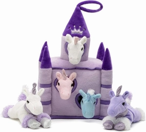 Unipak 12" Plush Castle - 5 Stuffed Animals in a Castle Carrying Case (Unicorns Purple Lavender Castle)