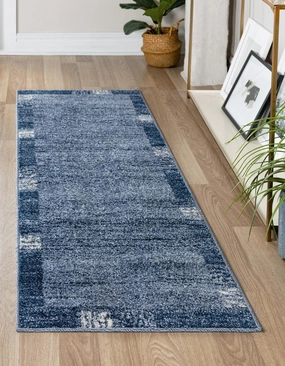 Unique Loom Del Mar Collection Area Rug- Transitional Inspired with Modern Contemporary Design(2' x 8' Runner, Navy Blue/ Ivory)