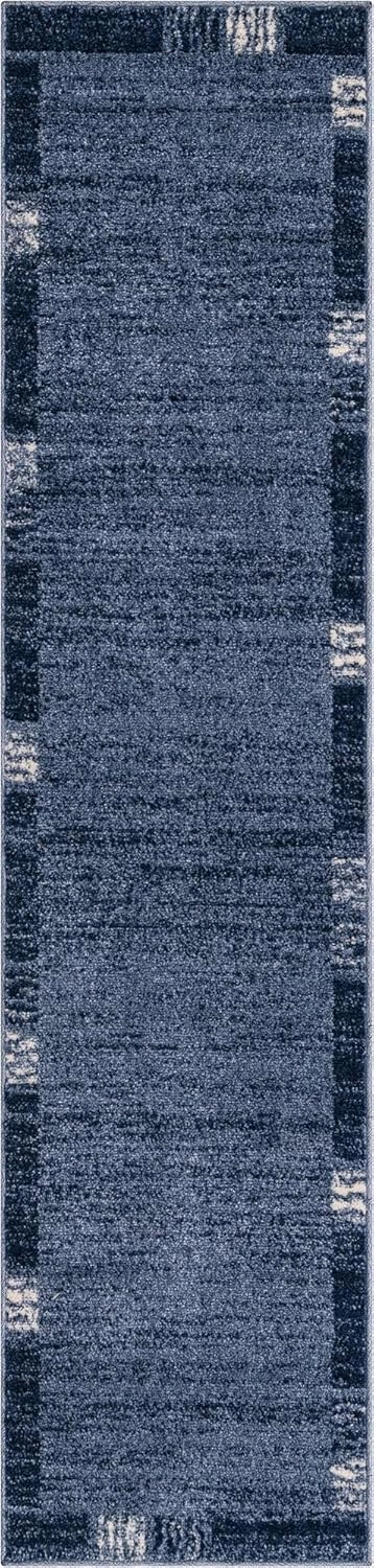 Unique Loom Del Mar Collection Area Rug- Transitional Inspired with Modern Contemporary Design(2' x 8' Runner, Navy Blue/ Ivory)