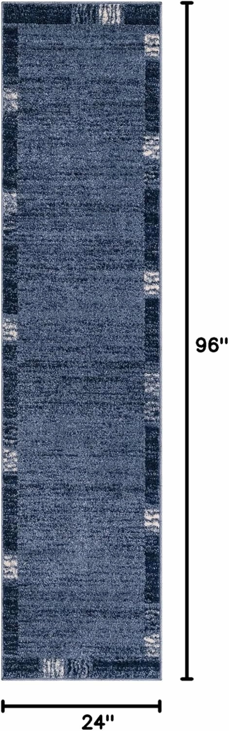 Unique Loom Del Mar Collection Area Rug- Transitional Inspired with Modern Contemporary Design(2' x 8' Runner, Navy Blue/ Ivory)