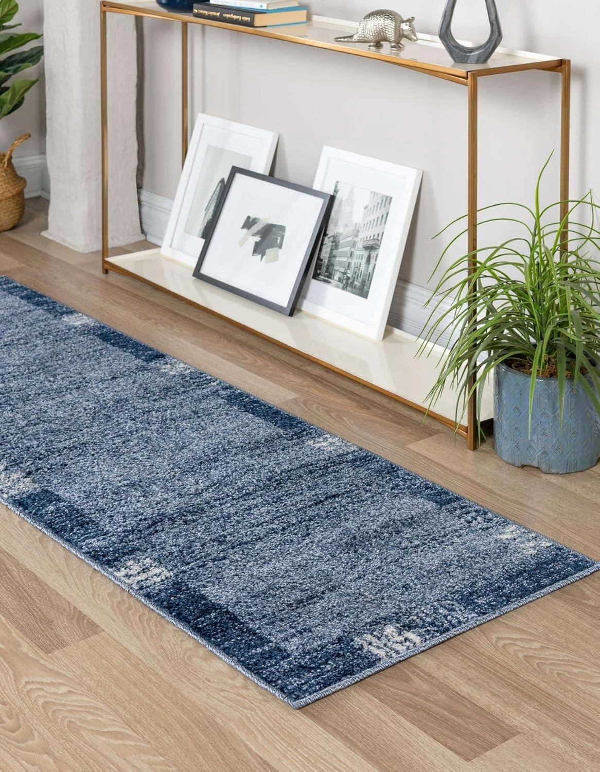 Unique Loom Del Mar Collection Area Rug- Transitional Inspired with Modern Contemporary Design(2' x 8' Runner, Navy Blue/ Ivory)