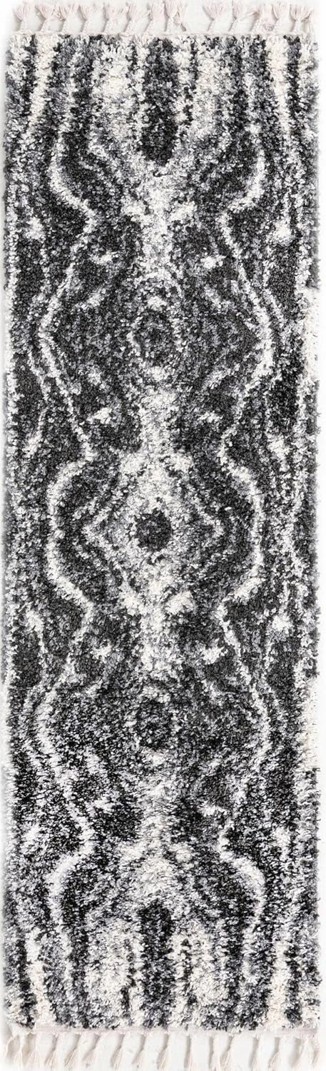 Unique Loom Hygge Shag Collection Area Rug - Valley (2' 7" x 8' 2" Runner, Black and White/ Gray)