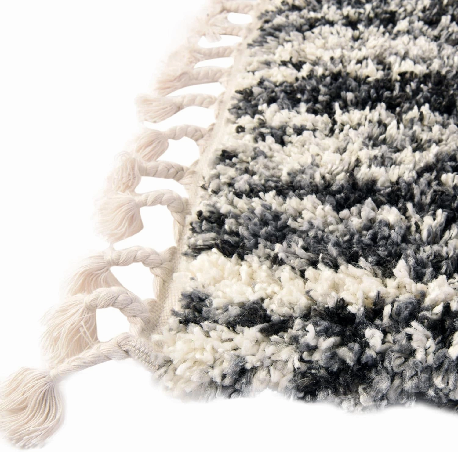 Unique Loom Hygge Shag Collection Area Rug - Valley (2' 7" x 8' 2" Runner, Black and White/ Gray)