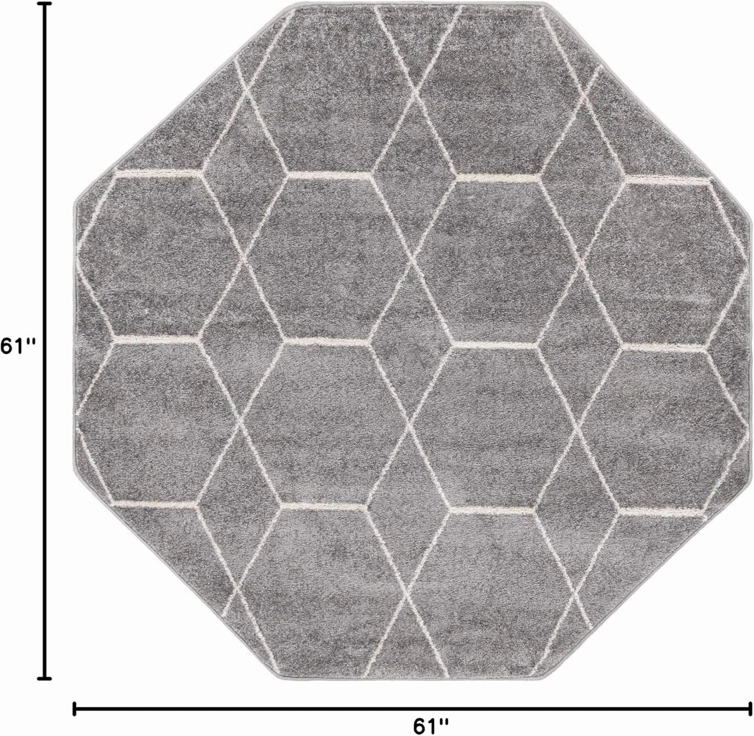 Unique Loom Trellis Frieze Collection Area Rug - Geometric (5' Octagon, Light Gray/ Ivory)