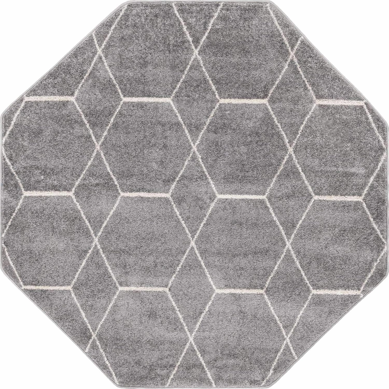 Unique Loom Trellis Frieze Collection Area Rug - Geometric (5' Octagon, Light Gray/ Ivory)