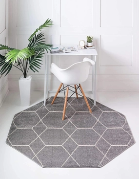 Unique Loom Trellis Frieze Collection Area Rug - Geometric (5' Octagon, Light Gray/ Ivory)