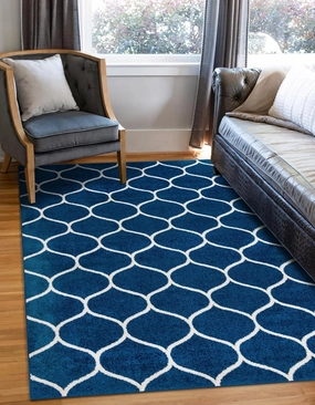 Unique Loom Trellis Frieze Collection Area Rug - Rounded (5' 1" x 8', Navy Blue/ Ivory)