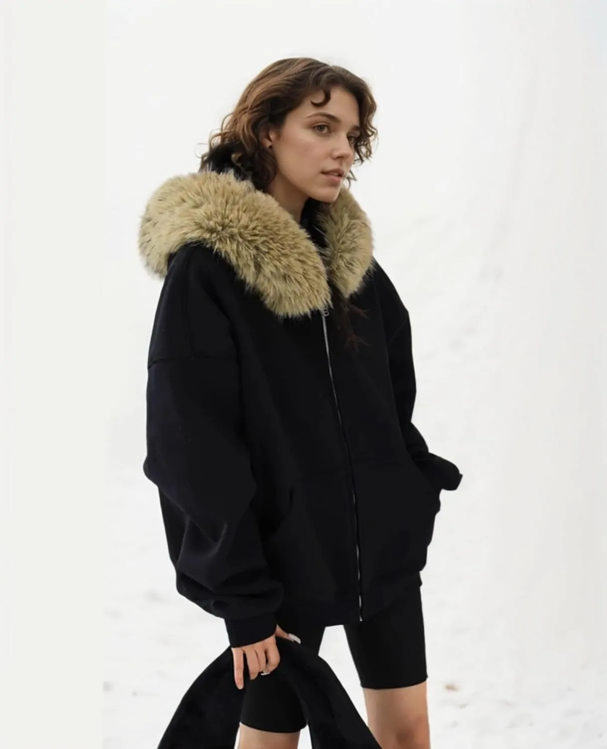 Unisex Zip Up Hoodie Men Fur Hood Jacket Grunge 2000s Lightweight Vintage Cropped Sweatshirt Y2k Streetwear