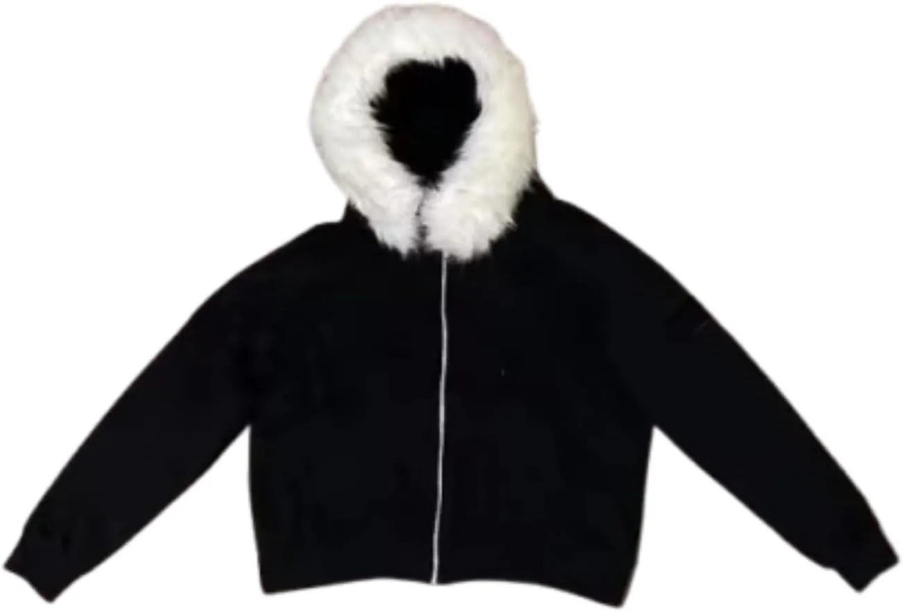 Unisex Zip Up Hoodie Men Fur Hood Jacket Grunge 2000s Lightweight Vintage Cropped Sweatshirt Y2k Streetwear