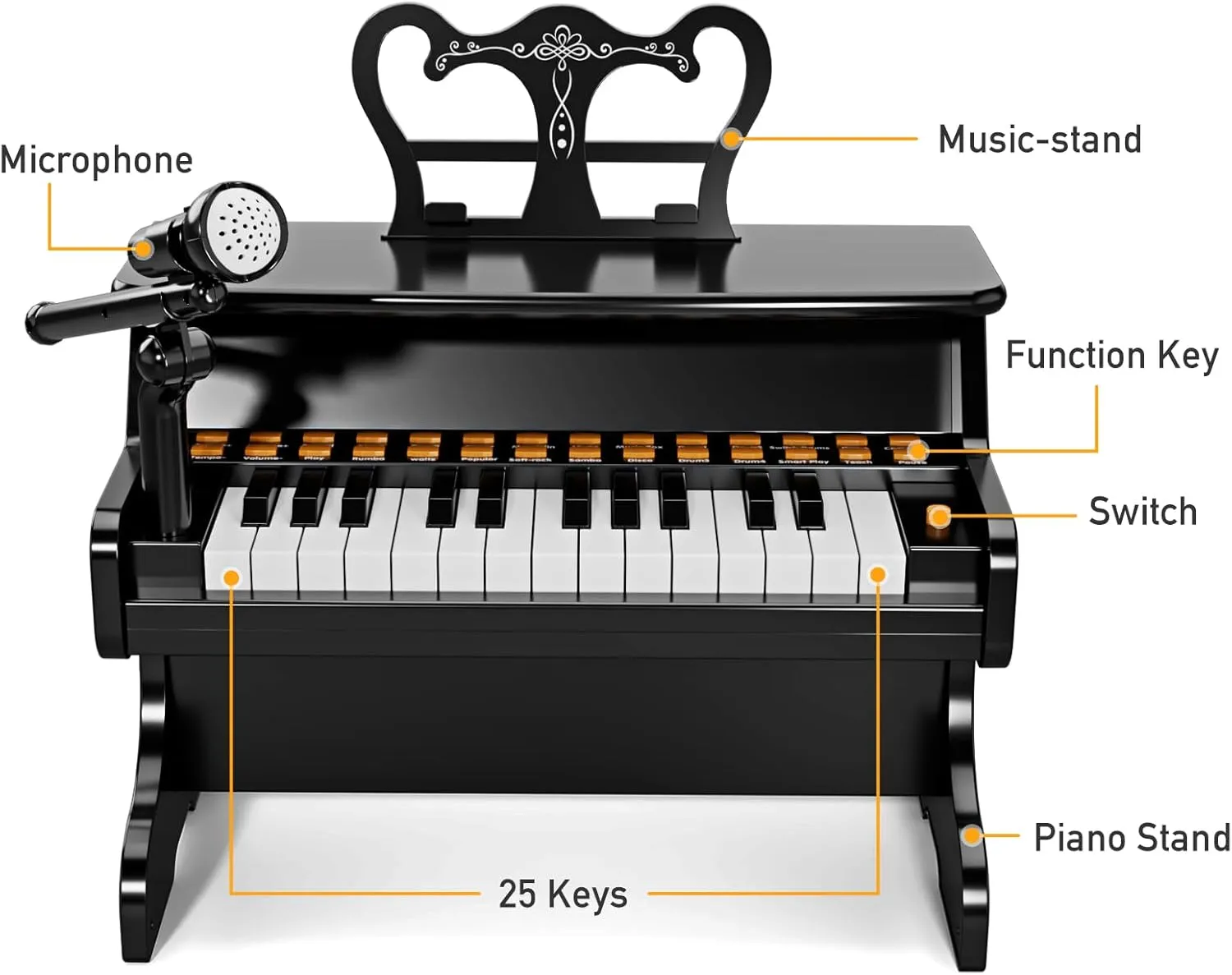 Upgraded Classical Piano for Kids - Black Professional Musical Keyboard Piano Instrument Toys for 3 5 7 9 Years Old Beginners Educational Instruments Birthday Gift
