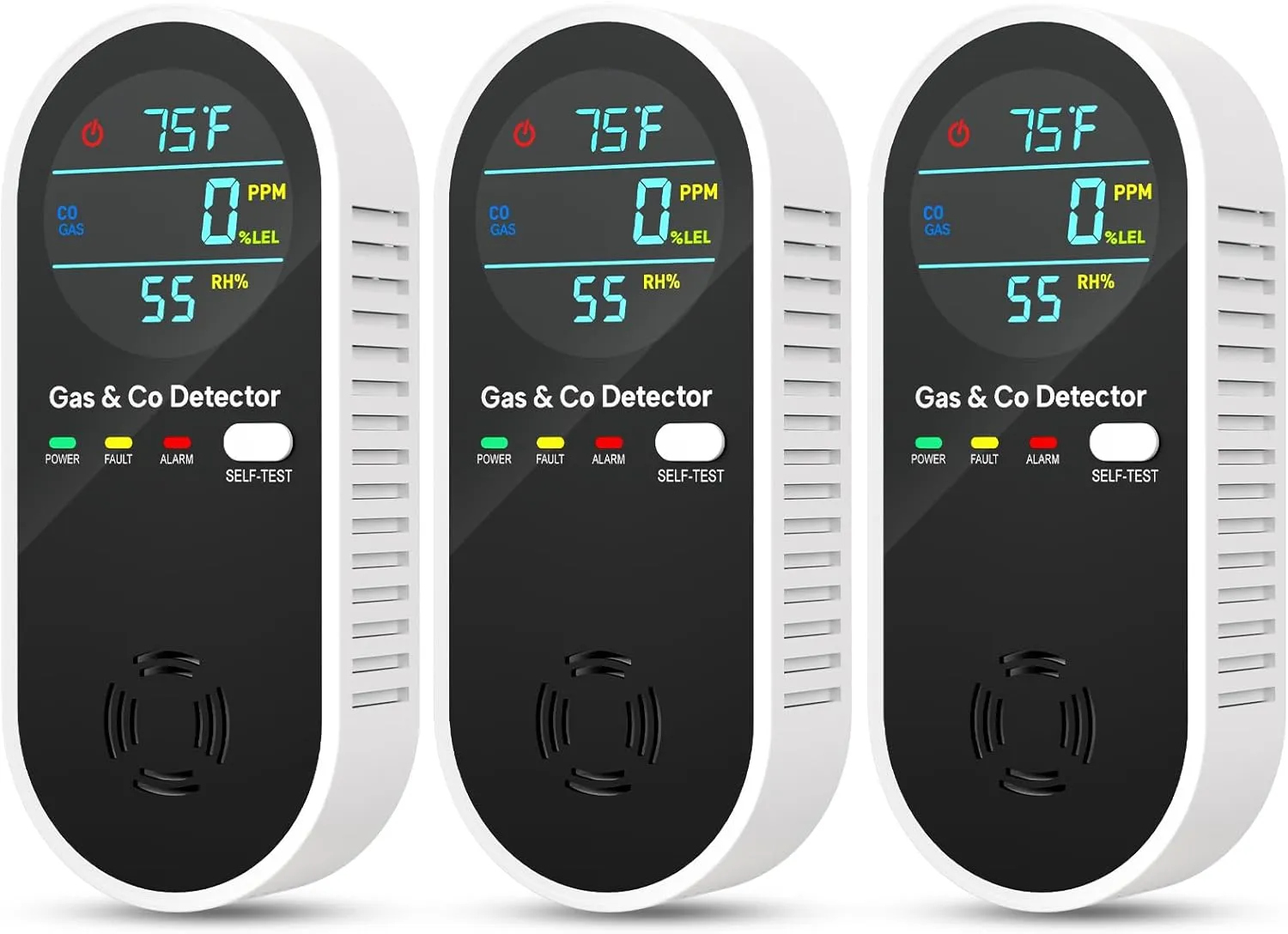 Upgraded Natural Gas Leak Detector & Carbon Monoxide Detectors - 4 in 1 Natural, Propane, Co & Gas Detector - Carbon Monoxide Detectors Plug in - Temperature & Humidity for Home, RV (3 Packs)