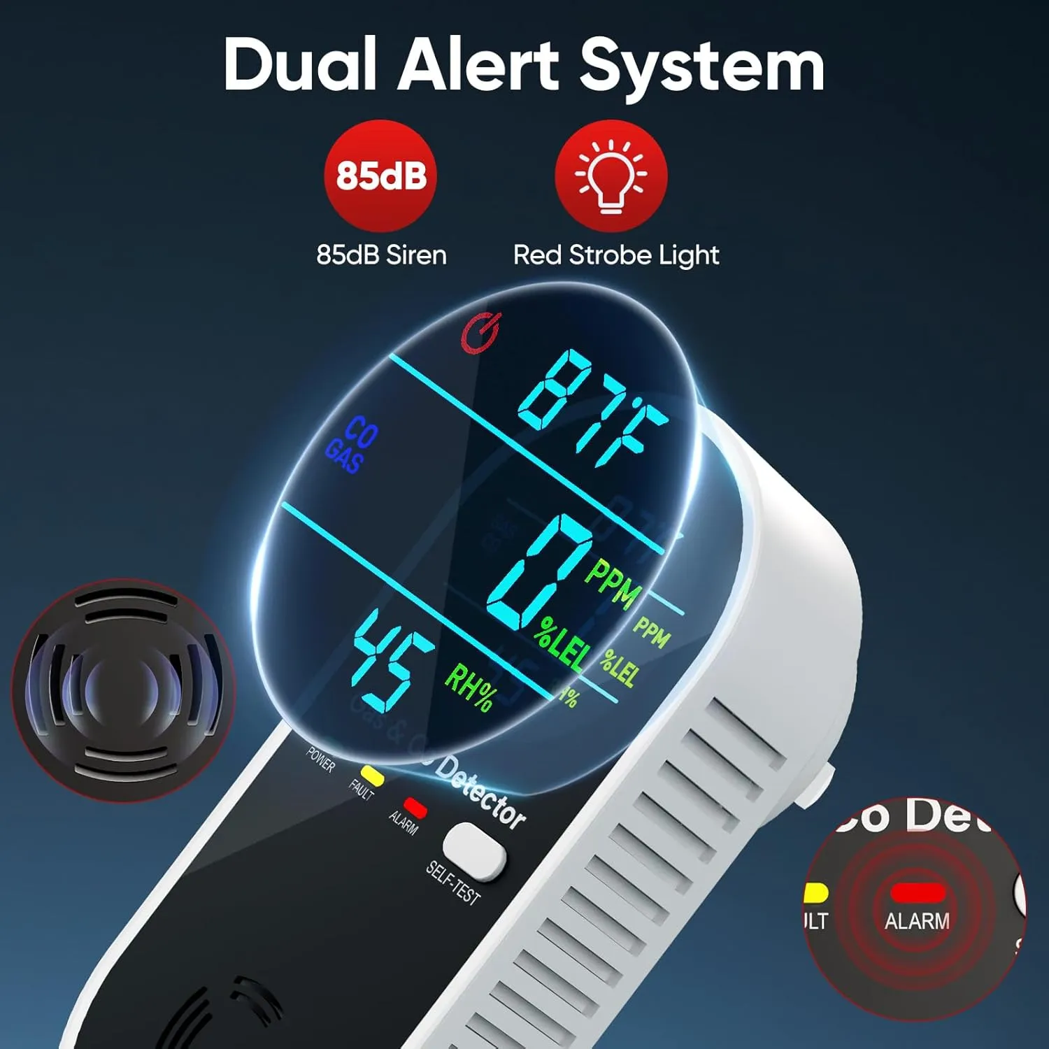 Upgraded Natural Gas Leak Detector & Carbon Monoxide Detectors - 4 in 1 Natural, Propane, Co & Gas Detector - Carbon Monoxide Detectors Plug in - Temperature & Humidity for Home, RV (3 Packs)