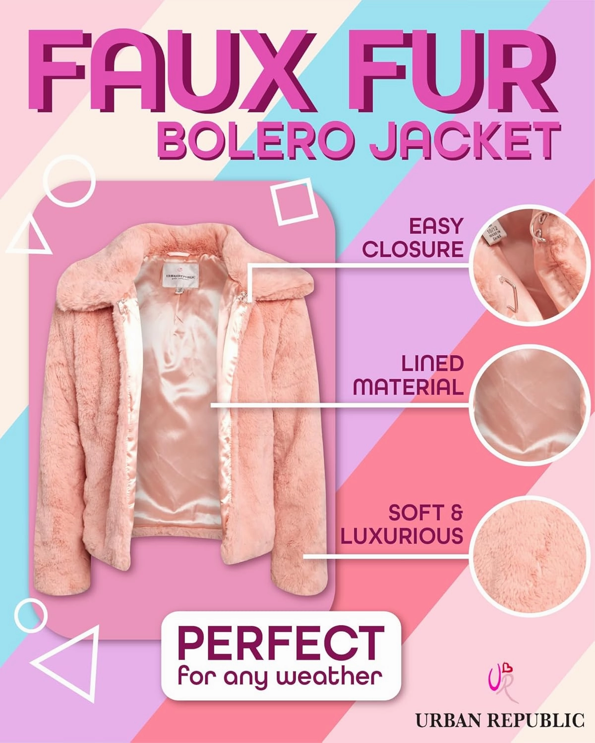 URBAN REPUBLIC Girls' Bolero Jacket - Stylish Cropped Faux Fur Bolero Cardigan - Fashion Outerwear Jackets for Girls (7-14)
