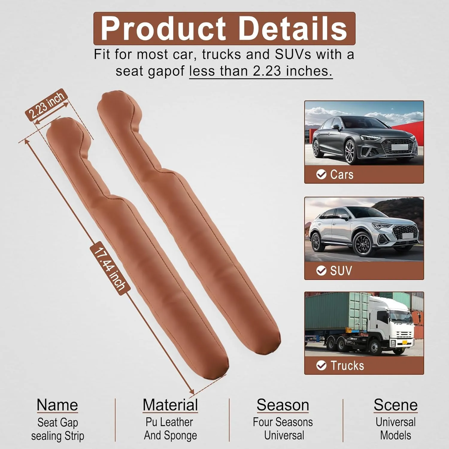 UREHEPO 2 pcs Leather Car Seat Gap Filler Organizer, Interior Car Accessories to Stop Things from Dropping for Car SUV Truck Camper, Fill The Gap Between Seat and Console - Brown