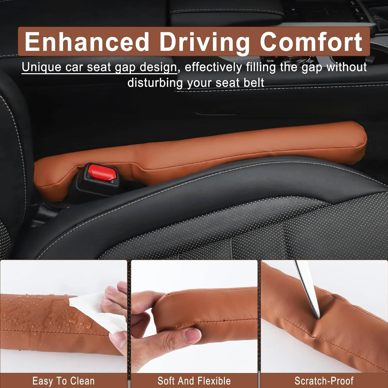 UREHEPO 2 pcs Leather Car Seat Gap Filler Organizer, Interior Car Accessories to Stop Things from Dropping for Car SUV Truck Camper, Fill The Gap Between Seat and Console - Brown