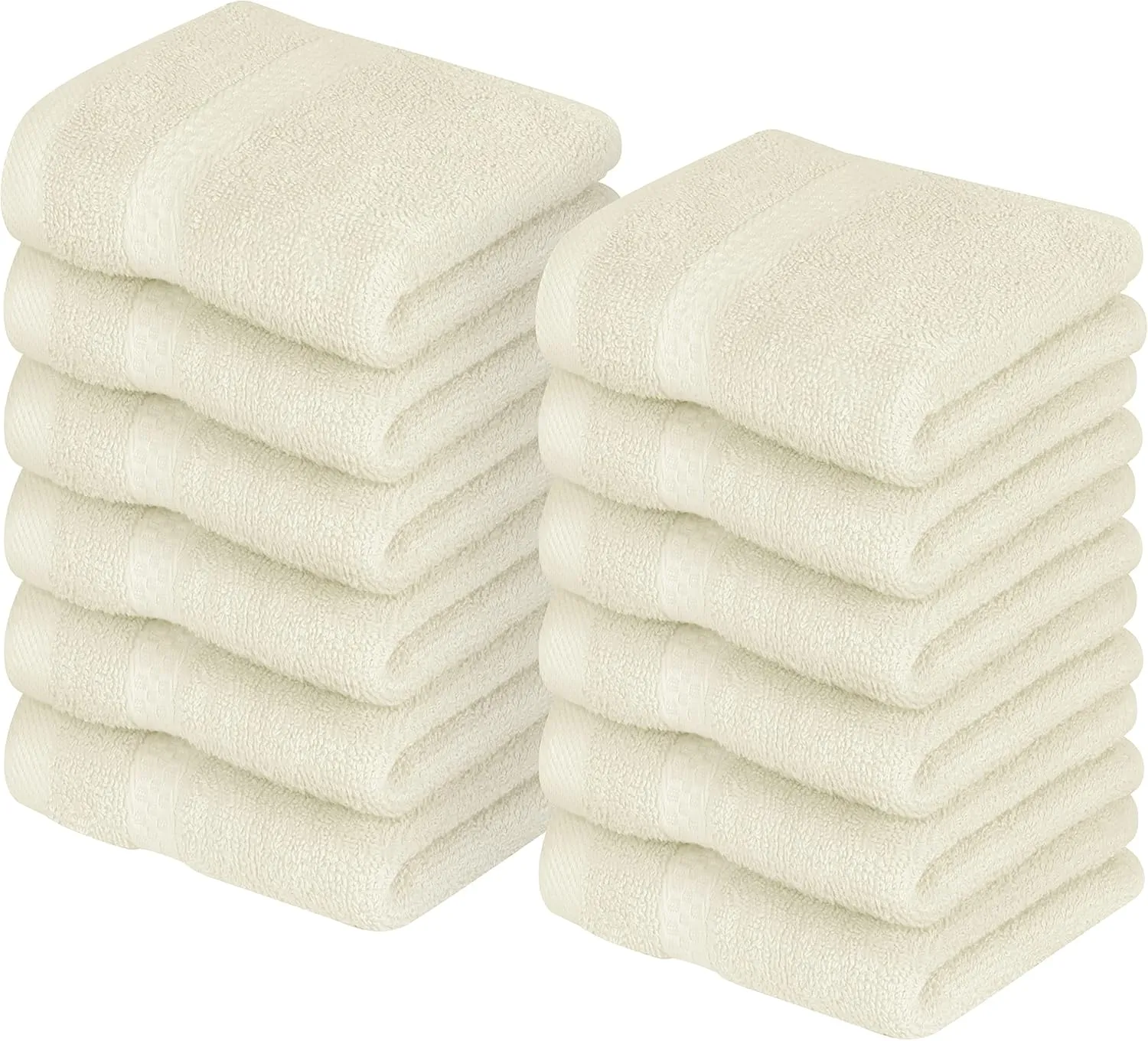 Utopia Towels 12 Pack Premium Wash Cloths Set, 12 by 12 Inches, 100% Cotton Ring Spun, Highly Absorbent and Soft Feel Essential Washcloths for Bathroom, Spa, Gym, and Face, Ivory